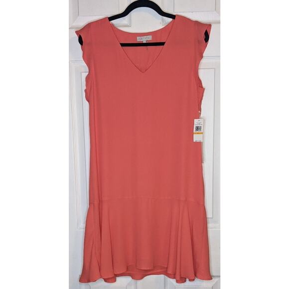 1 STATE On Point Poppy Petal Pink V Neck Flutter Cap Sleeves Drop Waist Dress S - Picture 2 of 12